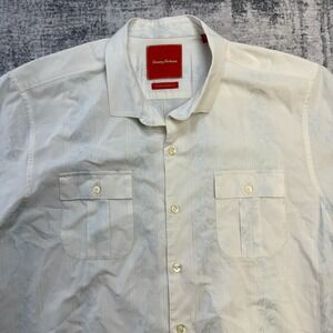 Tommy Bahama Shirt Mens XL White Embossed Palms Island Silk Cotton‎ Beach Resort